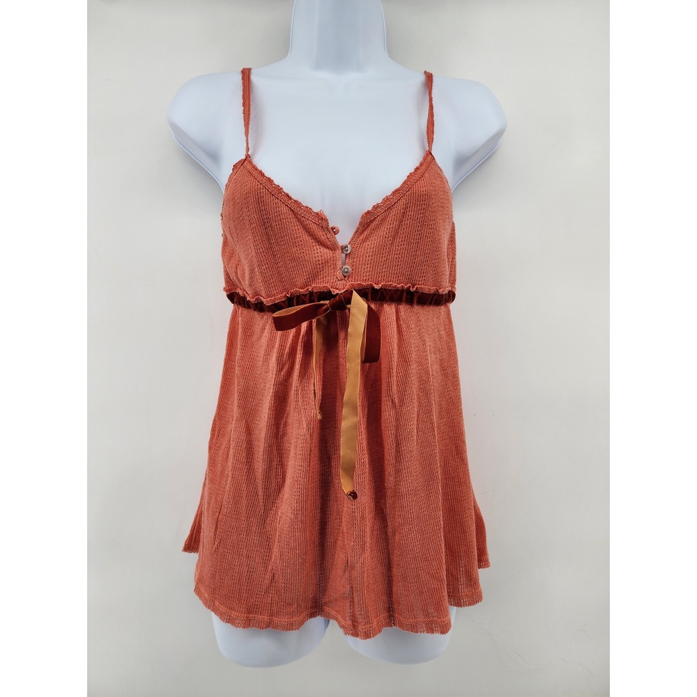 Abercrombie & Fitch Burnt Orange Waffle Knit Velvet Trim Babydoll Cami Size M
